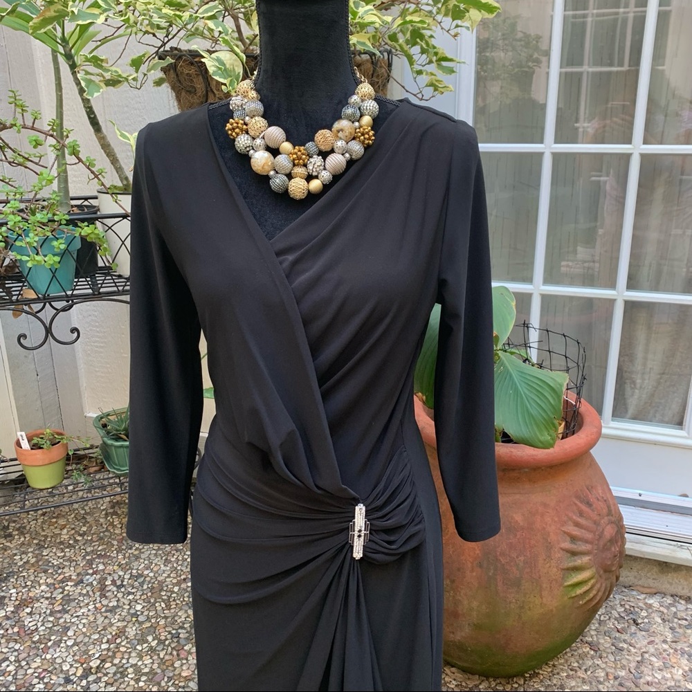 Sexy drape dress, Lauren Ralph Lauren size 12, Black, V neck, 3/4 sleeves